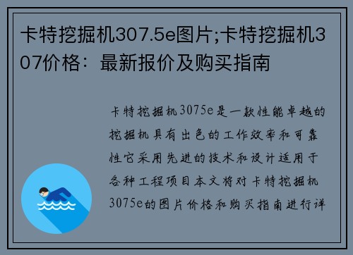 卡特挖掘机307.5e图片;卡特挖掘机307价格：最新报价及购买指南